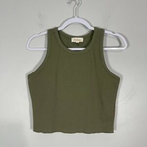 Listicle Tank Top Womens Medium Olive Green Racerback Cropped Casual Basic